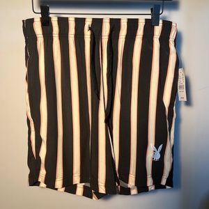 NEW Playboy by Pacsun Vertical Striped Shorts, 6" Inseam, Black/Pink